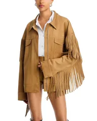 ノーマカマリ レディース アウター ジャケット・ブルゾン フリンジ Norma Kamali Fringe Oversized Jean Jacket Camel キャメル