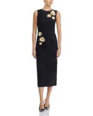 オスカー デ ラ レンタ レディース トップス ワンピース ウール 刺繍 Oscar de la Renta Embroidered Brooch Stretch Wool Cocktail Dress Black ブラック