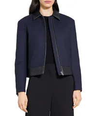 セオリー レディース アウター ジャケット・ブルゾン ウール Theory Boxy Wool Blend Zip Jacket Dark Navy ネイビー