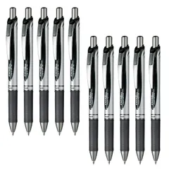 新品 ぺんてる ボールペン ゲルインキ エナージェル ノック式 0.7mm シルバー軸 BL77-A 黒 10本