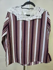 レースカラーストライプ ロングブラウス