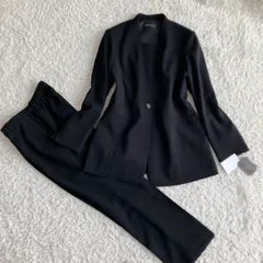 新品！大きいサイズ！REGINAPORTE レジーナポルテ　ブラックフォーマル　ノーカラー　洗えるストレッチパンツスーツロングジャケット 15号