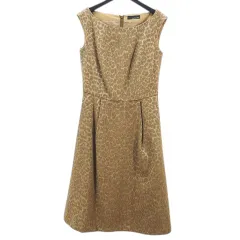 Maison Calma メゾンカルム ノースリーブ ワンピース ひざ丈 38 茶系 ブラウン ヒョウ柄 アニマル柄 タック アルパカ混