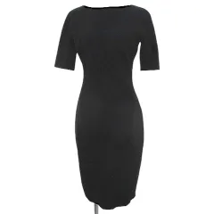 ザラウーマン ZARA WOMAN 五分袖 ワンピース ロング丈 厚手 S 黒系 ブラック 無地 バックスリット