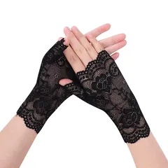 【新品】 UVカット手袋 レディース手袋 レース 指なし グローブ 日焼け防止 通気 蒸れない スマホ手袋 ショート 指切り てぶくろ おしゃれ 紫外線対策 ドライブグローブ アウトドア ウエディンググ 結婚式 黒 白 2組セット 1