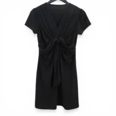 Provador プロバドール 半袖 カットソー M 黒系 ブロック Vネック ギャザー ストレッチ