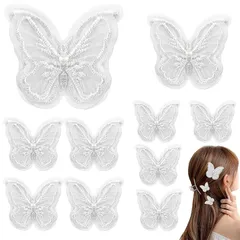 【新品】 [Yi-gog]蝶 刺繍 10枚 レース バタフライ パール付き 工芸品 DIY 服 縫い付け パッチステッカー ホワイト ヘアオーナメント ドレス ウェディングデコレーション 可愛い クラフト アップリケ 装飾 0