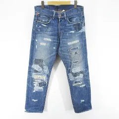 デニム&サプライ ラルフローレン DENIM & SUPPLY RALPH LAUREN SLIM デニムパンツ ジーンズ ボタンフライ 30/32 青系 ブルー インディゴ ダメージ加工