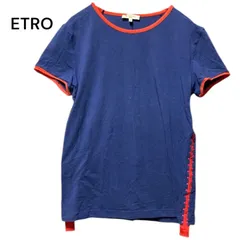 ●棚番号Y-4 ETRO エトロ イタリア製 Tシャツ サイドテープデザイン レディース ネイビー　赤パイピング　カットソー　サイズ46 トップスのサムネイル