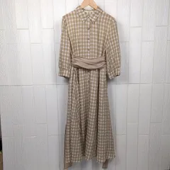 リリアンカラット　LILLIAN CARAT 　チェック柄サッカーロングワンピース　ウエストリボン　ベージュ　サイズ2