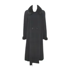 レリアン Leilian ステンカラーコート ロング丈 ミンクファー 毛皮 9 黒系 ブラック 日本製 ポケット 毛 ウール 裏地