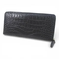 長財布 ラウンドファスナー ゴールド金具 ブラック 黒系 クロコダイル型押し レザー