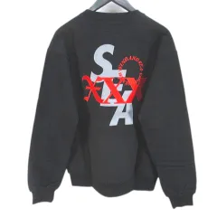 ウィンダンシー WIND AND SEA GOD SELECTION XXX WDS CREWNECK ゴッドセレクショントリプルエックス コラボ WDS-XXX-21A-07 長袖 トレーナー スウェット S 黒系 ブラック ロゴ 文字 刺繍 ワッペン 