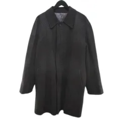 トロージャン プレステージ TROJAN PRESTIGE カシミヤ ウール ステンカラー コート ミドル丈 M 茶系 ダークブラウン ミックス 比翼ボタン チェック柄 裏地 日本製