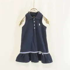 ポロラルフローレンノースリーブワンピースキッズ110cm4Tネイビーポロワンピースポニー刺繍ロゴフリル裾女の子ガールズ子供服POLO RALPH LAUREN鹿の子コットン春夏定番お出かけカジュアル上品