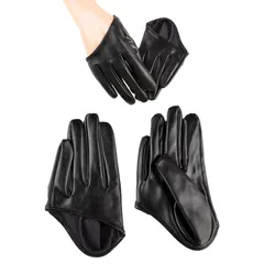 サムコス ゴシック パンク 手袋 PU フェイクレザー グローブ 1セット かっこいい おしゃれ 小物 服飾部品 バイク 舞台 コスチューム 男女兼用 仮装 ハロウィン コスプレ ダンス 黒 全指 半掌 ブラック…のサムネイル
