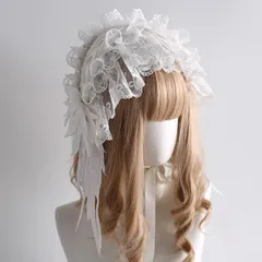 ロリィタヘッドドレス レース 髪飾り 天使の翼 刺繍 カチューシャ レース ヘアバンド ゴシック ロリータ メイドヘアアクセサリー ハロウィン コスプレ ヘッドドレス (ホワイト)