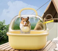 SKTMH ハムスター キャリーケース ハムスター ケージ 透明 小動物キャリー 持ち運び便利 通気性 シマリス モモンガ モルモット 小動物 飼育ケージ 旅行 外出 病院 お出かけ 通院 防災 避難用 ペット用品 給水器付きのサムネイル