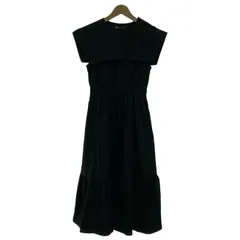 【中古】　ZARA　ワンピース　ノースリーブ　ロング丈　ビッグカラー　無地　ウエストゴム　フレア　マニッシュ系　古着　/2101