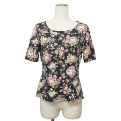 ローラアシュレイ LAURA ASHLEY Tシャツ カットソー 花柄 綿 コットン 半袖 L 紺 ネイビー