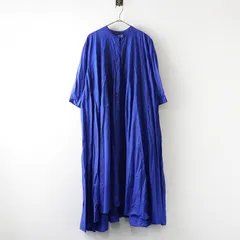 ミズイロインド mizuiro ind コットンバンドカラーシャツワンピース ブルー┃サーキュラー ワイド フレア ボリューム【2400014903300】