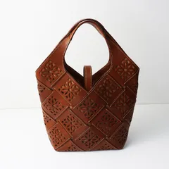 定番 人気 定価49500円 ゲンテン genten 44051 サステナブルカットワーク トートバッグ 中 ブラウン┃本革 レザー【2400014905786】