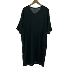 【中古】　mizuiroind　ワンピース　半袖　ミモレ丈　クルーネック　無地　サイドポケット　日本製　古着　/2407