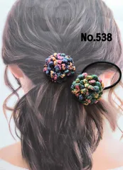 ミックスカラーのフリル花ヘアゴム2個セット