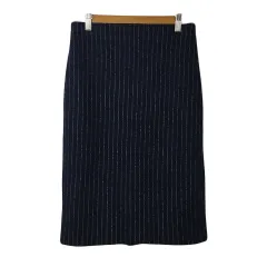 アナイ ANAYI スカート タイト ひざ丈 ストライプ ウール 38 紺 白 ネイビー ホワイト