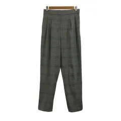 グローバルワーク GLOBAL WORK パンツ テーパード ロング タック ウエストゴム チェック M グレー 茶 ブラウン