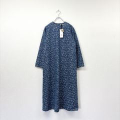 45R インディゴ染め 小花柄ワンピース サイズ0 ゆったり ギャザー 日本製 定価9.02万 45R インディゴ2重織りガーゼ抜染フラワープリント