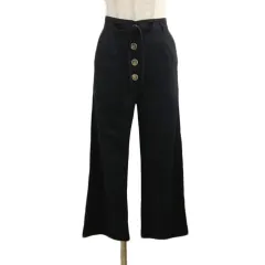 マジェスティックレゴン MAJESTIC LEGON パンツ ワイド クロップド ロング 無地 リネン混 リボン ベルト付き ハイウエスト S 黒 ブラック