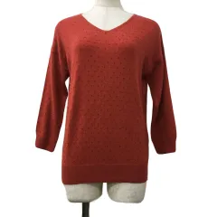 テチチ Te chichi セーター ニット プルオーバー Vネック アンゴラ混 総柄 七分袖 赤 レッド