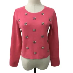 レストローズ L'EST ROSE セーター ニット プルオーバー ラウンドネック ビジュー 無地 長袖 2 ピンク