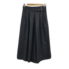 グローブ grove パンツ ワイド クロップド ガウチョ タック チェック ウエストゴム ハイウエスト M グレー 青 ブルー