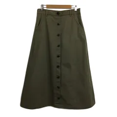 シューラルー SHOO・LA・RUE スカート フレア ロング チノ ウエストゴム ボタンダウン 無地 M 緑 グリーン