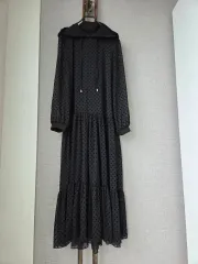 ZARA ブラック ドット シフォン フード ボリューム感 マキシワンピース