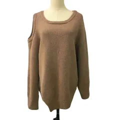 カスタネ Kastane セーター ニット プルオーバー ラウンドネック 無地 アシンメトリー 長袖 F 茶 ブラウン