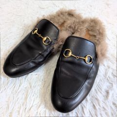 美品GUCCI プリンスタウン／エンブロイダリー 37 黒 レザー刺繍