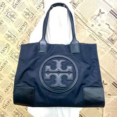 トリーバーチ エラ デカロゴ トートバッグ ナイロン レザー ネイビー