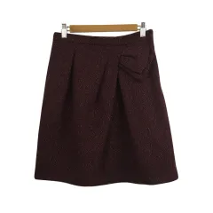 クチュールブローチ COUTURE BROOCH スカート フレア ひざ丈 タック ラメ ウエストゴム ウール 38 M エンジ 赤 レッド