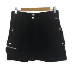 フィラ FILA GOLF スカート 台形 ミニ スポーツウェア ベロア 刺繍 ロゴ M 黒 白 ブラック ホワイト