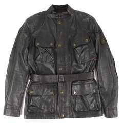 【ドンドン見直し】良品△BELSTAFF ベルスタッフ ゴールドレーベル モーターサイクルコート ロゴプレート ベルト付き レザーコート ダークブラウン系 M イタリア製 メンズ