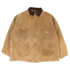 【ドンドン見直し】良品△carhartt カーハート ヴィンテージ ミシガンチョアコート コットン100％ 80s デストロイ ジャケット ベージュ 52 USA製 メンズ