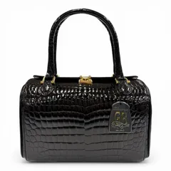 極美品◇G BORRI ジーボリー クロコダイルレザー ワニ革 バニティバッグ ハンドバッグ ブラック ゴールド金具 イタリア製 レディース