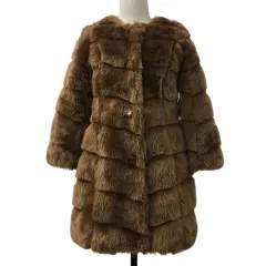 リエンダ rienda コート ノーカラー ミドル シングル フェイクファー 長袖 S 茶 ブラウン