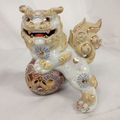 九谷焼 獅子 魔除け シーサー 小槌 置物 陶器 金 ゴールド 縁起物 開運