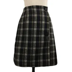 クリア clear スカート リバーシブル 台形 膝丈 ラップ風 チェック 無地 M 黒 茶 ブラック ブラウン