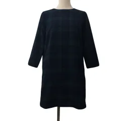 アースミュージック&エコロジー EARTH MUSIC & ECOLOGY ワンピース チュニック Iライン ミニ チェック 長袖 F 緑 紺 グリーン ネイビー