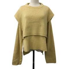 マウジー MOUSSY セーター ニット ラウンドネック プルオーバー レイヤード調 無地 長袖 F ベージュ